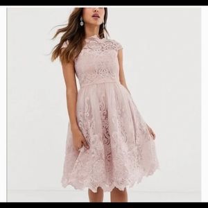 Pink lace and tulle ASOS CHI CHI LONDON MIDI PROM DRESS SIZE 8